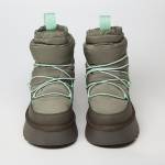 Ботинки из болоньевой ткани и натуральной кожи зелёного цвета с подкладкой из шерсти